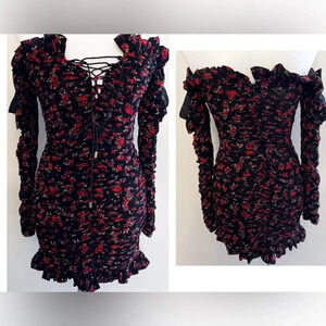 Mable brand rosettes off the shoulder rouched dress whimsygoth party mini dress